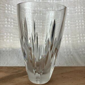 Cut Crystal Vase with Frosted Detail 8 1/2 in Tall, Heavy